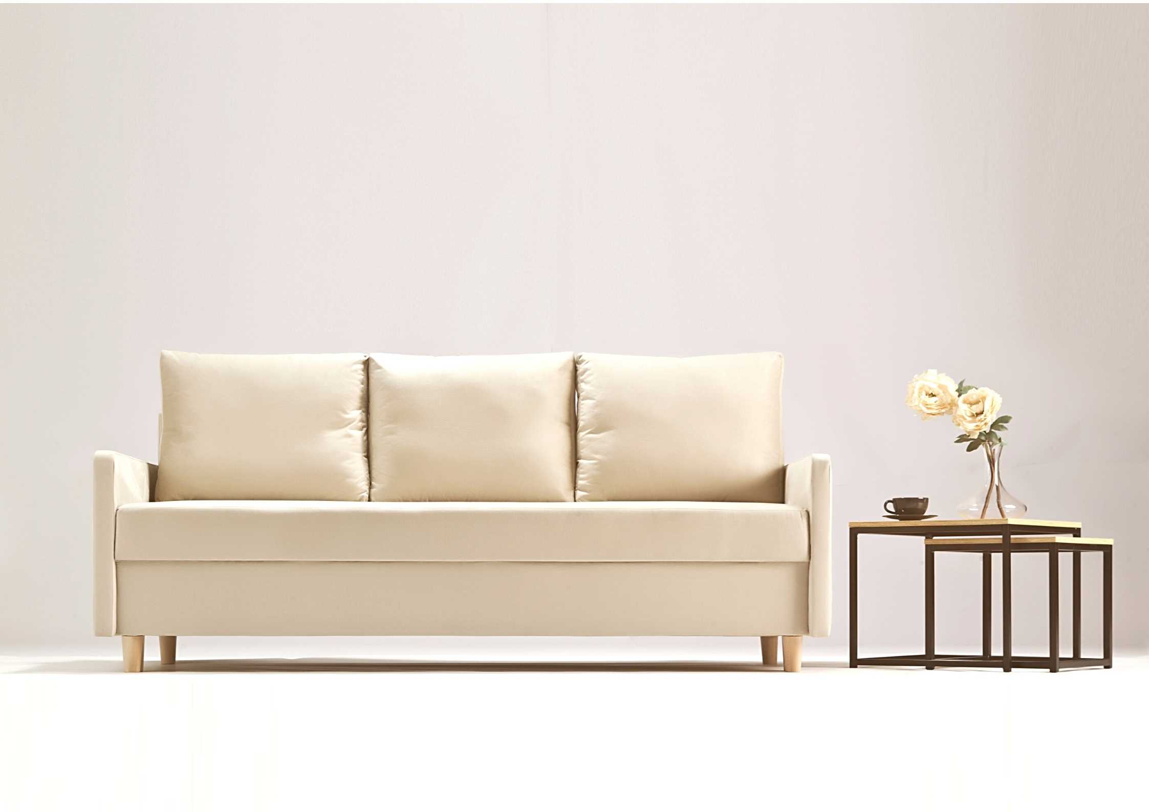 Beżowa skandynawska sofa rozkładana